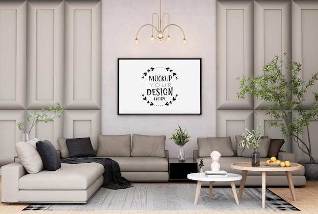 Poster Frame in living room Psd Mockup