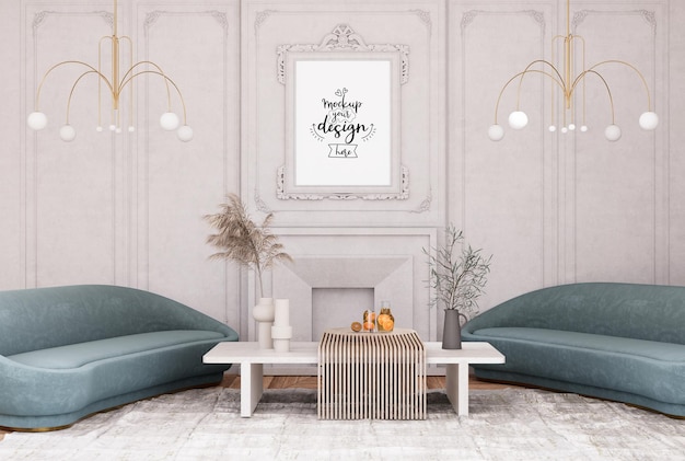 Poster Frame in living room Psd Mockup