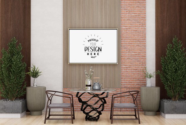 Poster frame in living room psd mockup