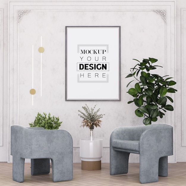 PSD poster frame in living room psd mockup