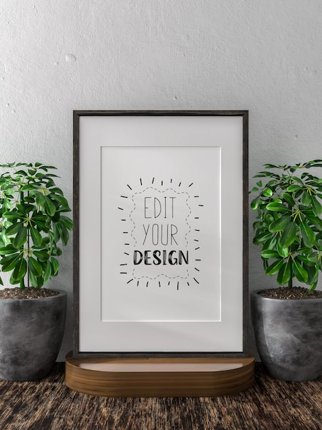 poster frame in living room psd mockup
