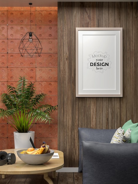 Poster Frame in living room Psd Mockup