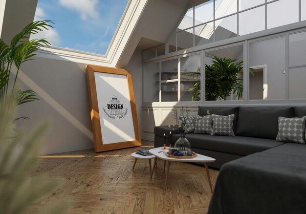 Poster Frame in living room Psd Mockup