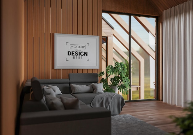 PSD poster frame in living room psd mockup