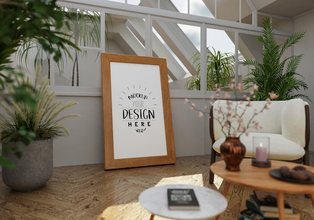 Poster Frame in living room Psd Mockup