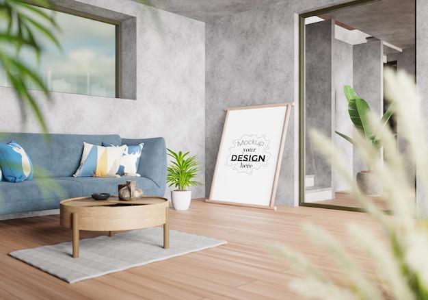 Poster Frame in living room Psd Mockup