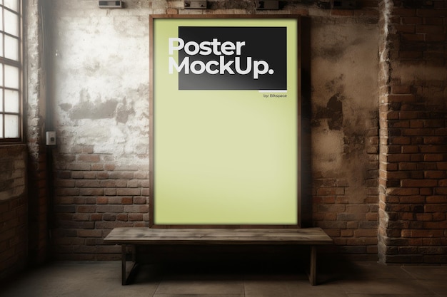 PSD poster frame mock up on brick wall background