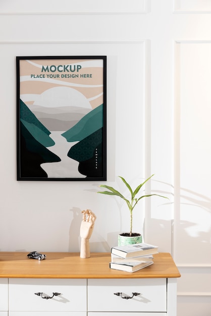 PSD poster frame mock-up with interior home decor