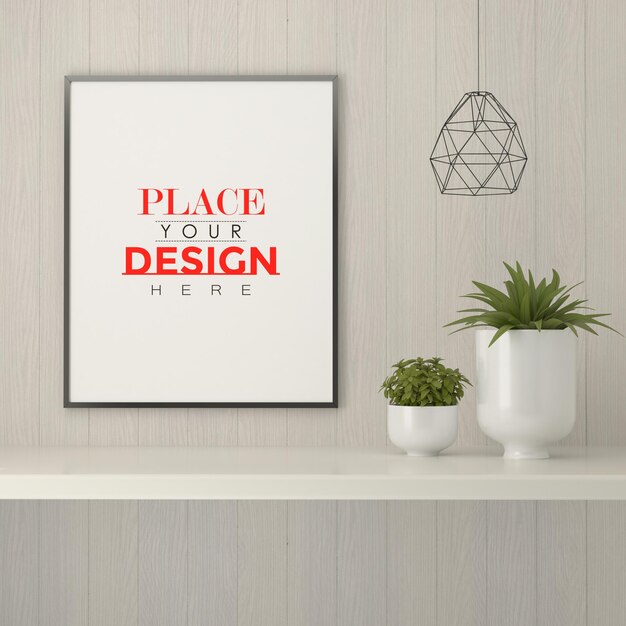 Poster frame mockup aan de muur met plant