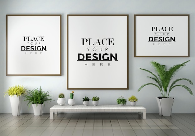 Poster frame mockup aan de muur met plant