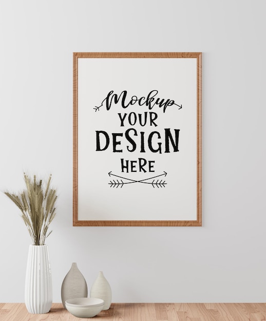 Poster frame mockup aan de muur met plant