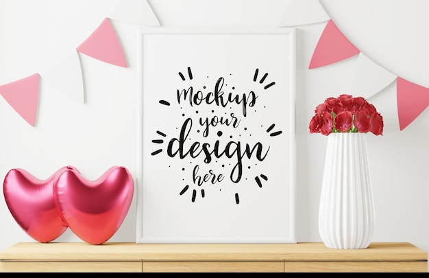 Poster frame mockup aan de muur met plant