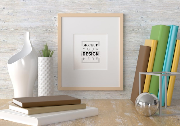 Poster Frame Mockup aan de muur met plant