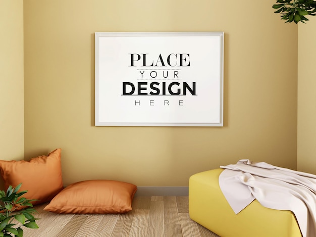 Poster Frame Mockup aan de muur met plant