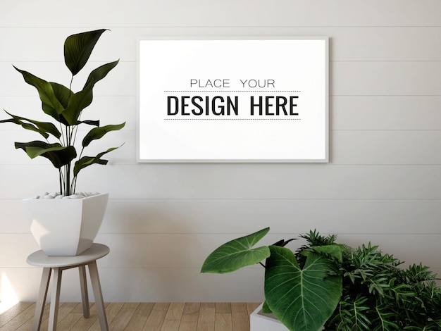 Poster frame mockup aan de muur met plant