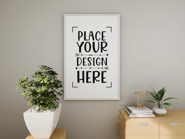 Poster frame mockup aan de muur met plant