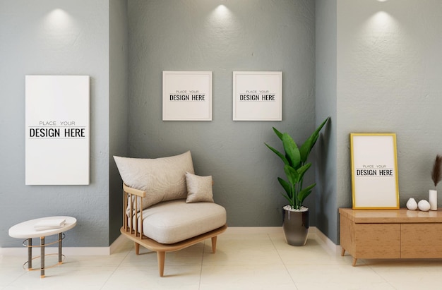 Poster Frame Mockup aan de muur met plant