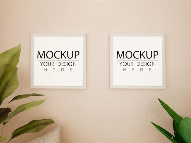 Poster frame mockup aan de muur met plant