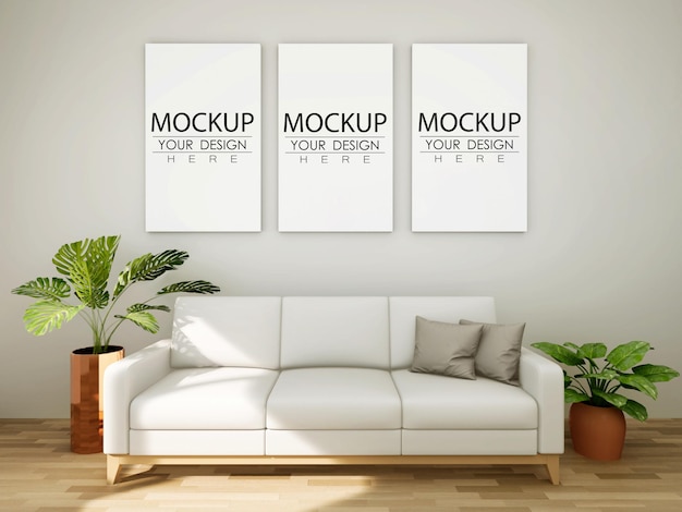 Poster frame mockup aan de muur met plant