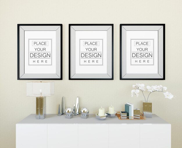 Poster frame mockup aan de muur met plant