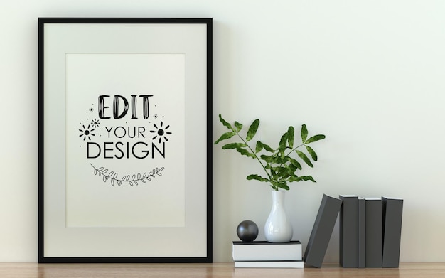 Poster Frame Mockup aan de muur met plant