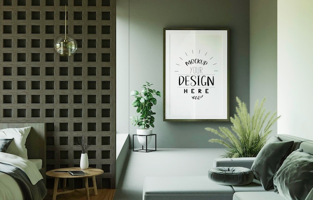 Poster frame mockup aan de muur met plant