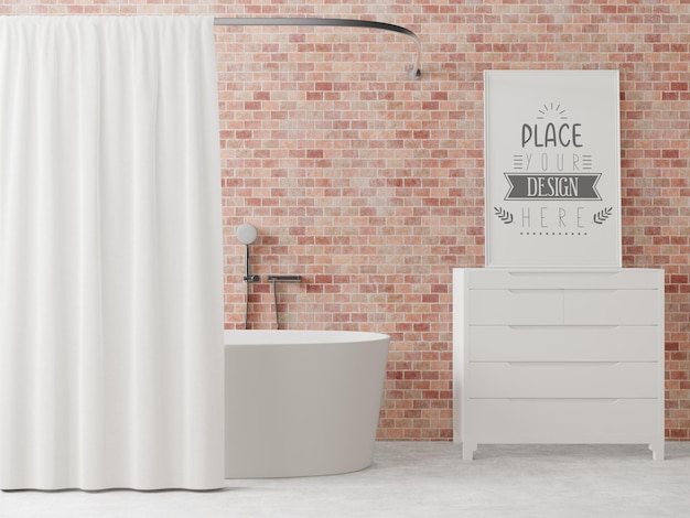 PSD poster frame mockup su bagno interno