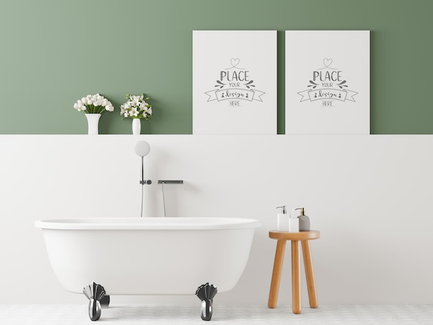 Макет рамки плаката на интерьере ванной комнаты