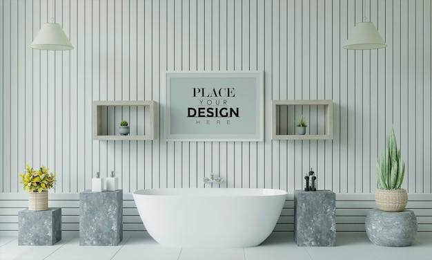 PSD poster frame mockup su bagno interno