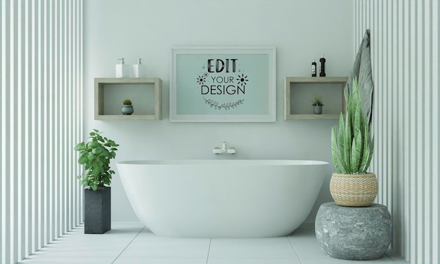 PSD poster frame mockup on bathroom interior