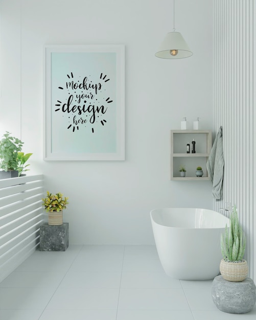 PSD poster frame mockup on bathroom interior