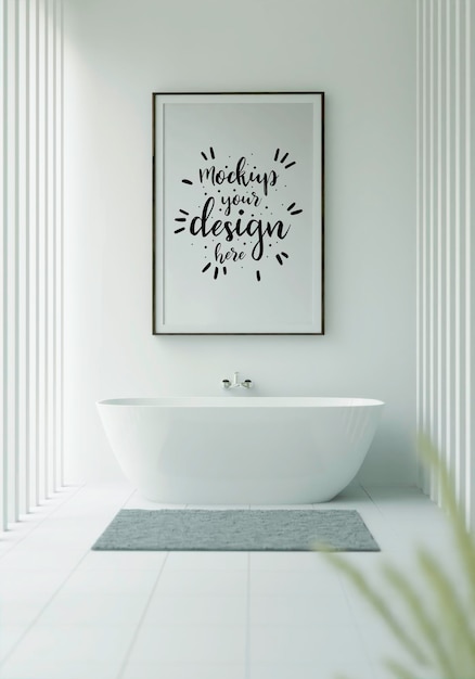 PSD poster frame mockup on bathroom interior