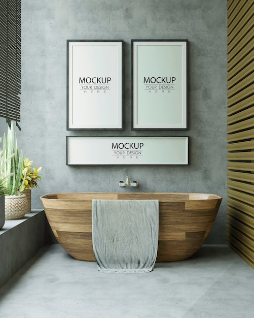 Poster frame mockup on bathroom interior