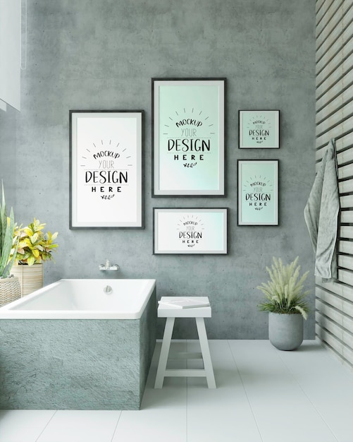 Poster frame mockup on bathroom interior