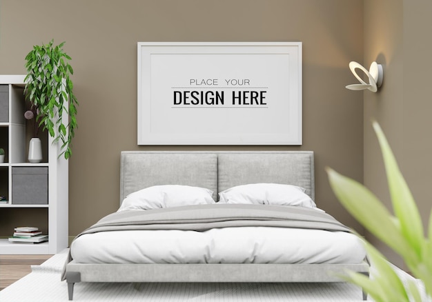 Mockup di cornice per poster in camera da letto