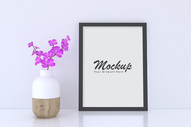 Poster Frame Mockup on Floor With Flower Vase