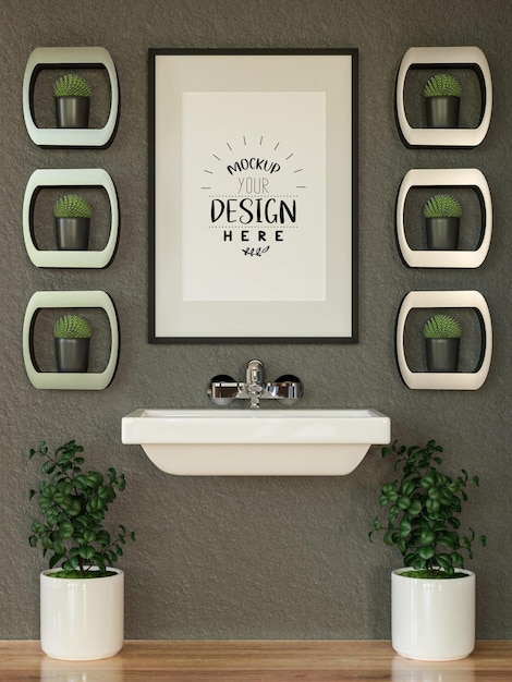 Poster frame mockup interieur in een badkamer