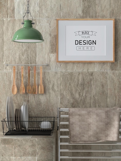 Poster frame mockup interieur in een keukenkamer