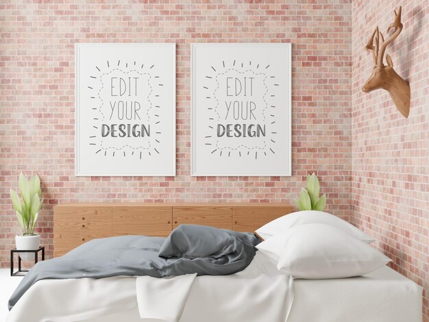 Poster frame mockup interieur in een slaapkamer