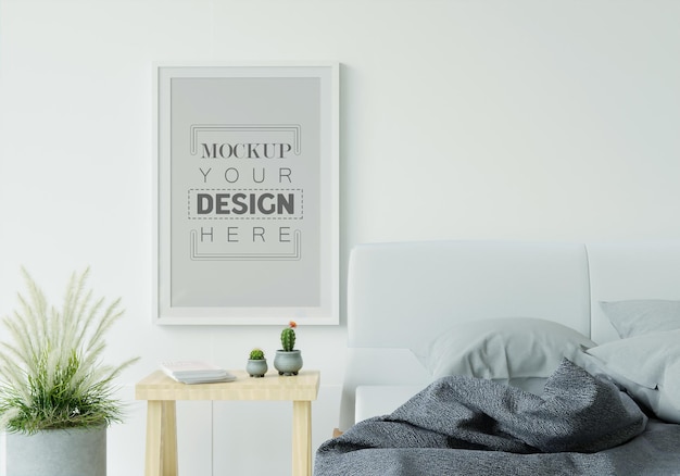 Poster frame mockup interieur in een slaapkamer