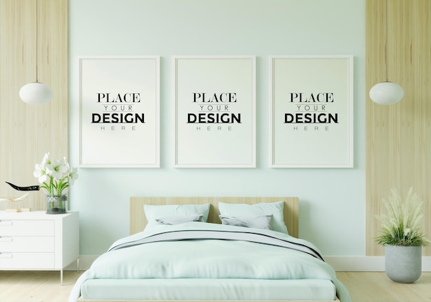 Poster frame mockup interieur in een slaapkamer