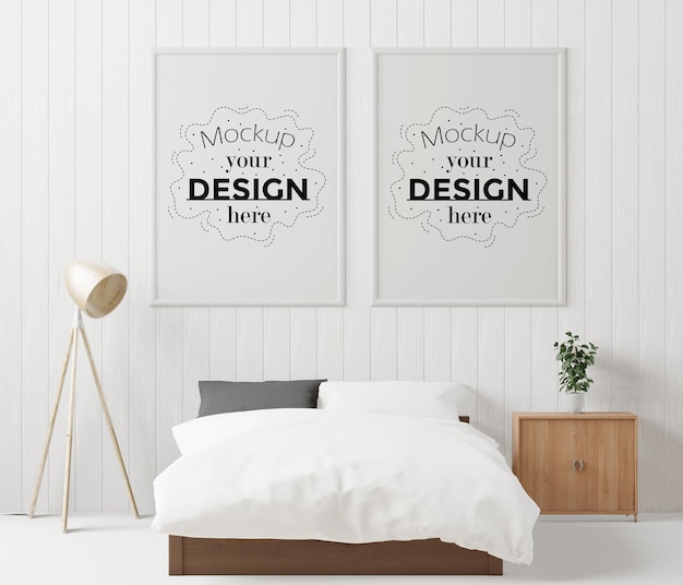 Poster frame mockup interieur in een slaapkamer