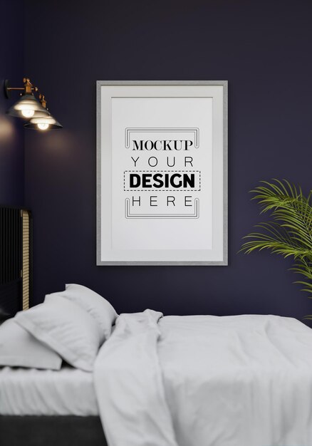 Poster frame mockup interieur in een slaapkamer