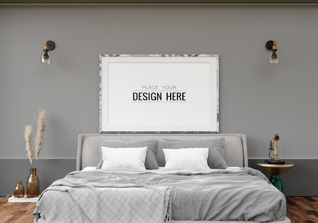 Poster frame mockup interieur in een slaapkamer