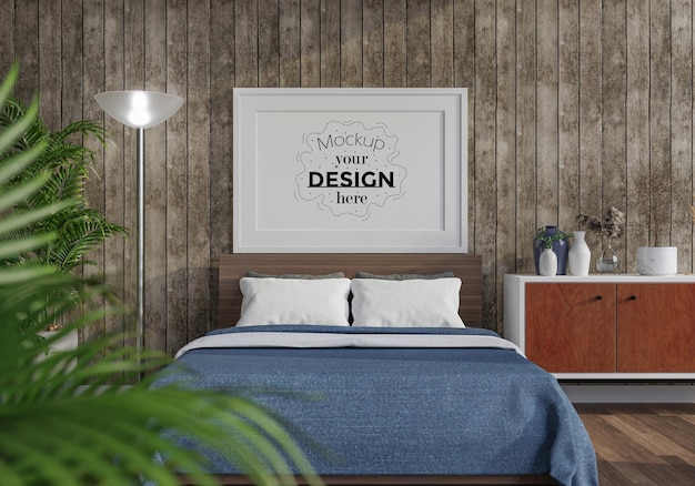 Poster frame mockup interieur in een slaapkamer