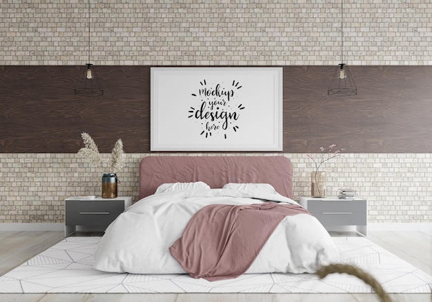 Poster frame mockup interieur in een slaapkamer