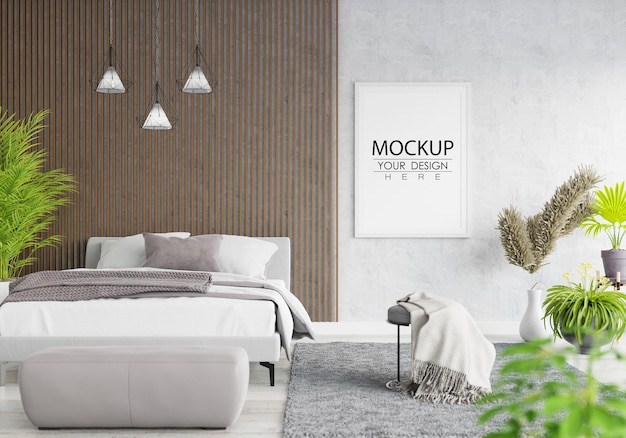 Poster frame mockup interieur in een slaapkamer