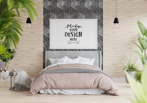 Poster Frame Mockup interieur in een slaapkamer