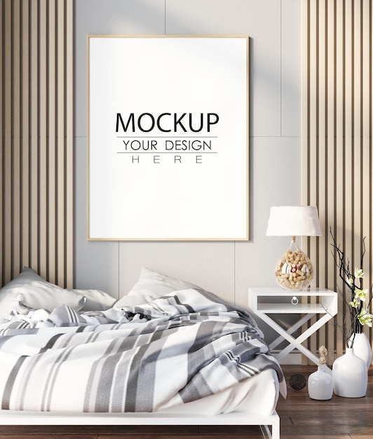 Poster Frame Mockup interieur in een slaapkamer