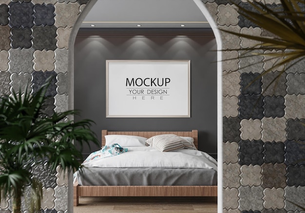 Poster frame mockup interieur in een slaapkamer